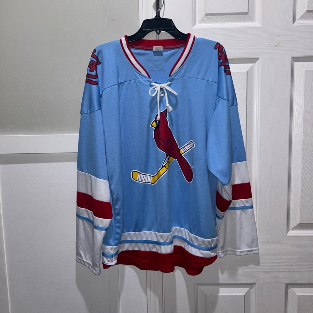 St. Louis Cardinals Hockey / Baseball Jersey Men’s XL Blue Lace Up Long Sleeve